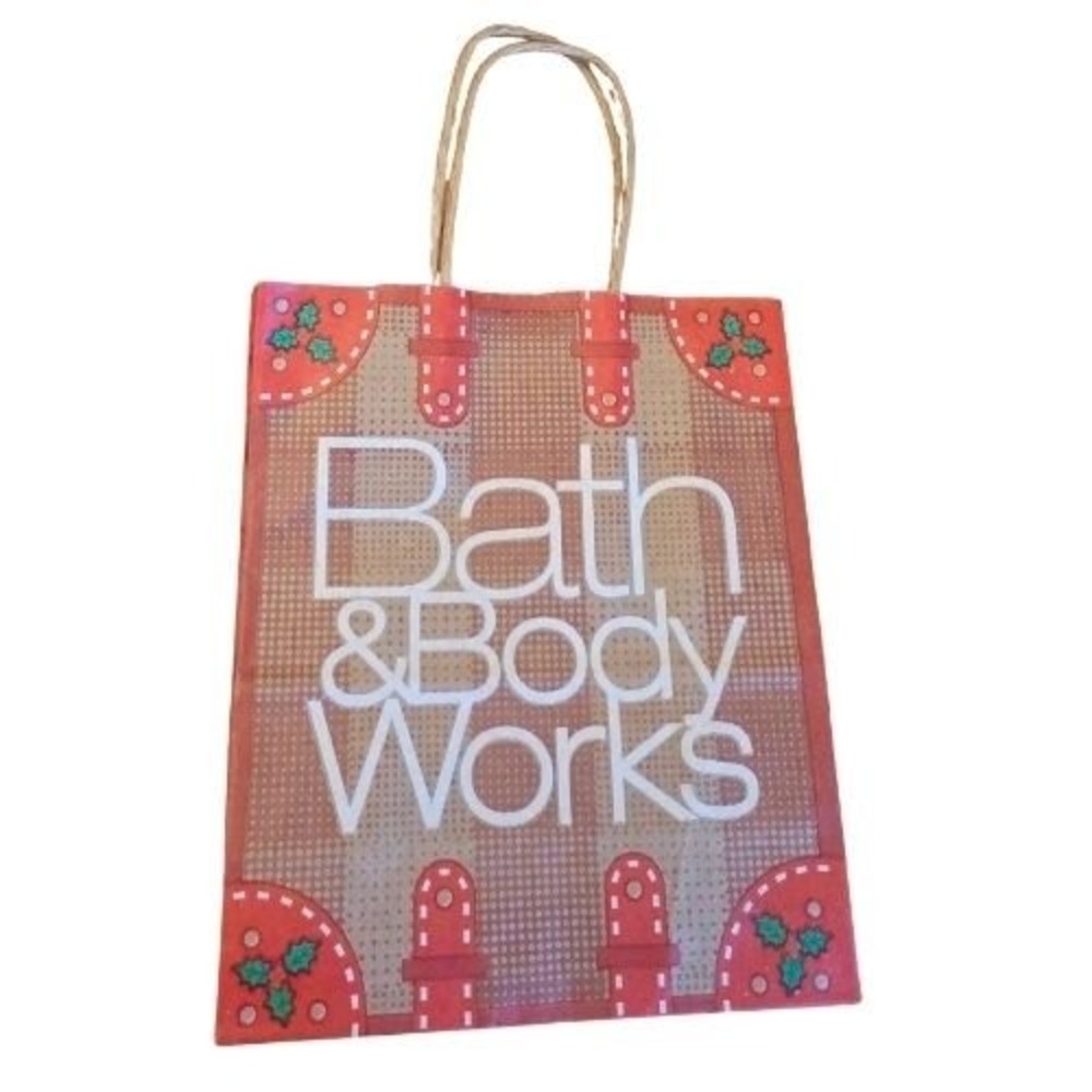 Bath & Body Works Holiday Trunk Red Plaid Holly Small Paper Gift Bag Made in USA